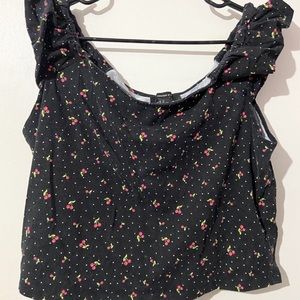 Forever21 Off the shoulder ruffle black/ red cherry crop top tank top